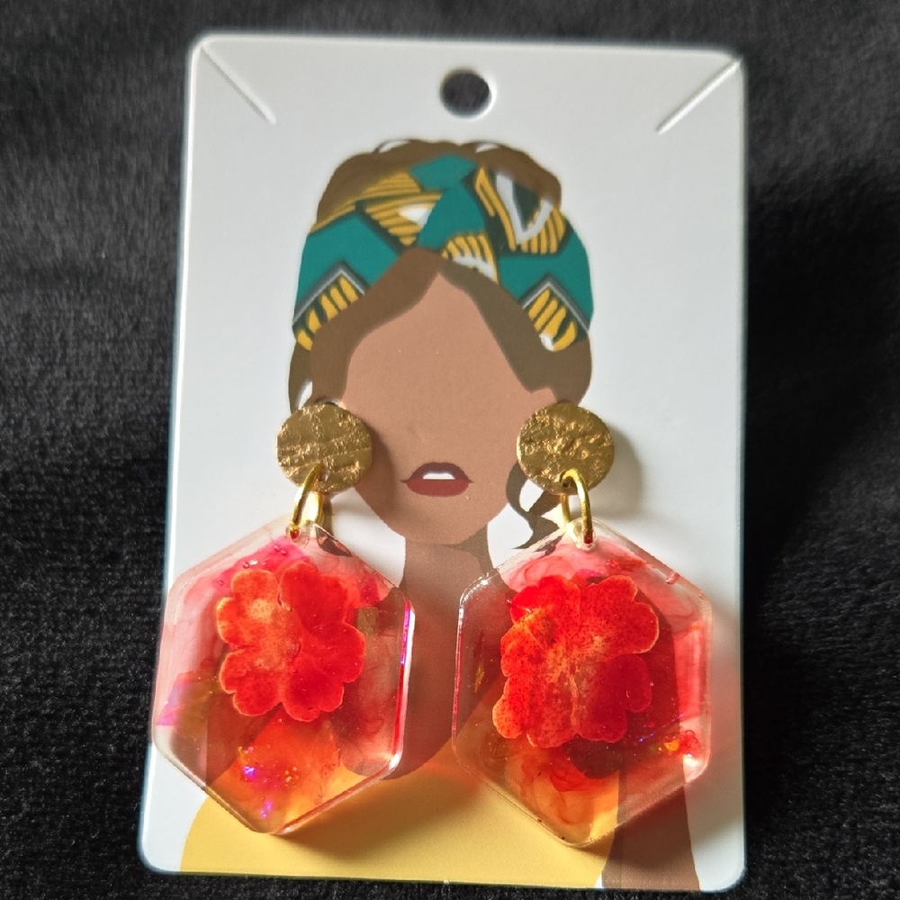 Floral Gold and Red Earrings